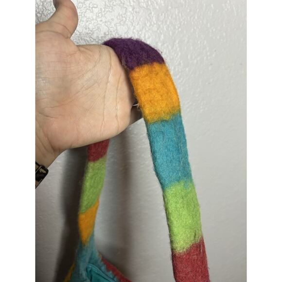Colorful Geometric Hand Felted Wool Handbag Funky Artsy Hippie - Picture 10 of 10